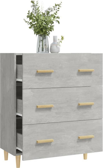 Wooden Chest of Drawers with 3 Drawers Gray 70x34x90cm