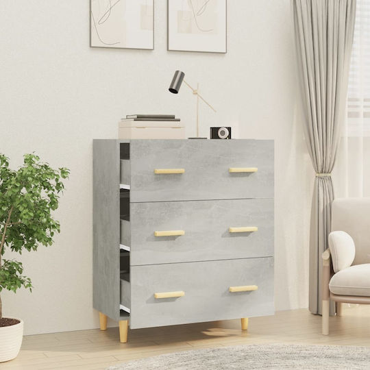 Wooden Chest of Drawers with 3 Drawers Gray 70x34x90cm
