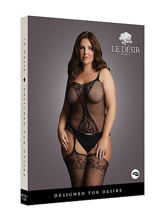Le Désir Plus Size Ολόσωμο Καλσόν Διχτυωτό Fishnet & Lace Suspender Bodystocking Μαύρο