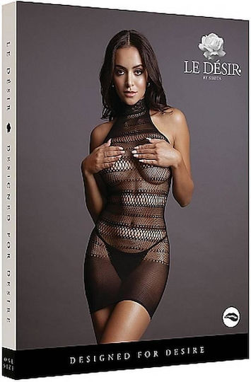 Le Désir Sexy Kleid Hochgeschlossenes Netz-Minikleid Schwarz