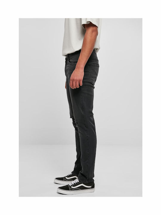 Men's Elastic Jeans Pants with Regular Fit Black Destroyed Washed