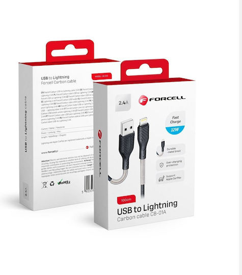 Forcell CB-01A Geflochten USB-A zu Lightning Kabel 12W Schwarz 1m (FOCB-152320)