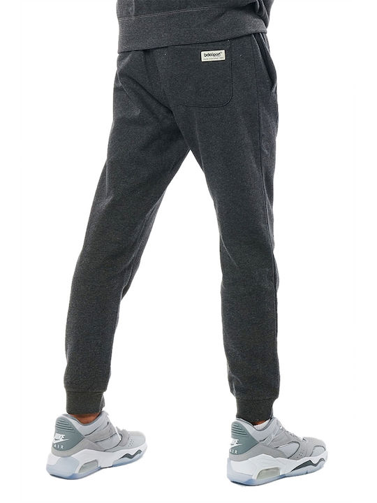 Body Action Men's Fleece Sweatpants with Rubber Charcoal Melange / White