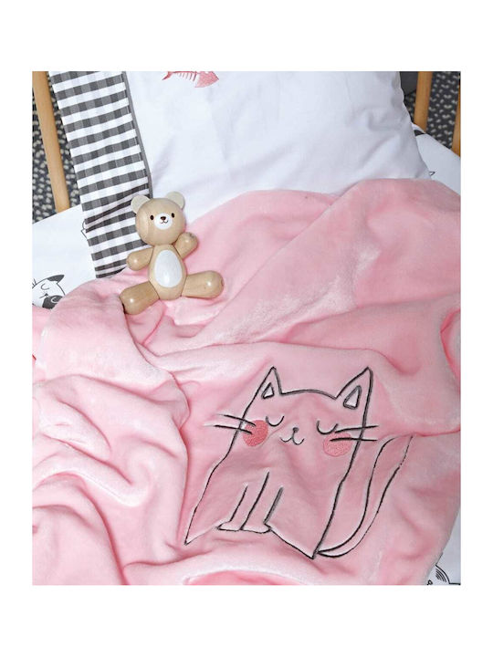 Kentia Blanket Cot Kitty Cat Velvet Pink 100x140cm.