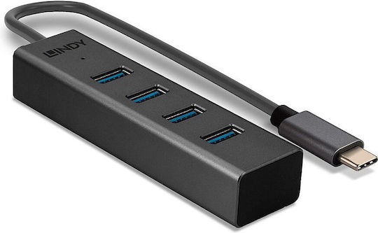 Lindy Hub 4 Porturi USB 3.2 cu Conectare USB-C Gri