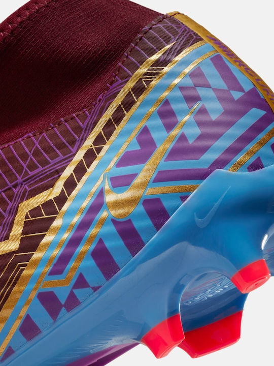 Nike Mercurial SuperFly 9 Academy Kylian Mbappé Pantofi de Fotbal cu crampoane Sfeclă Roșie Închisă / University Blue / Vivid Purple / Metallic Vivid Gold