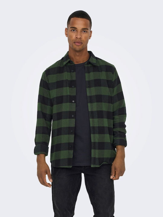 Long-sleeved Flannel Shirt Checked Forest Night