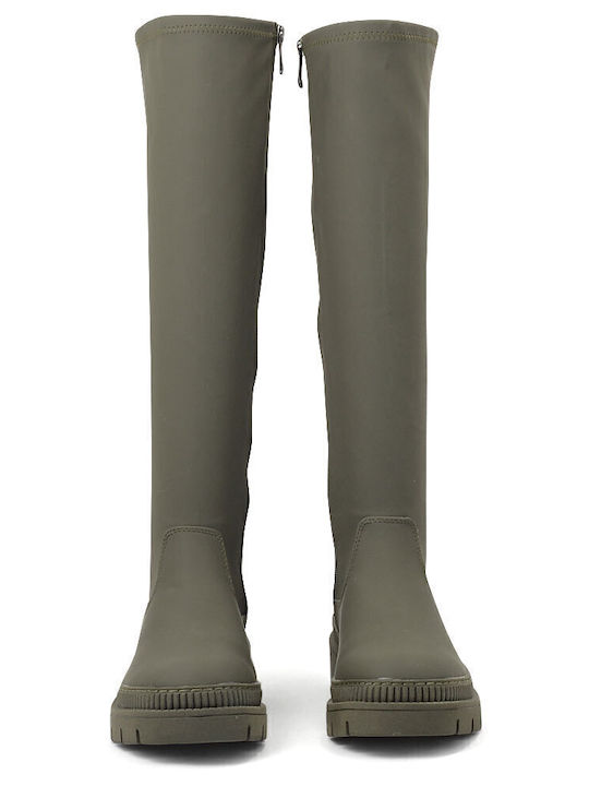 Synthetic Leather Women's Boots with Zipper Khaki