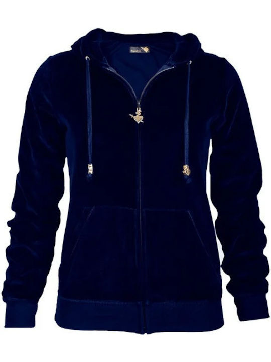 Basic Velveteen Women's Sweatshirt Jacket Velvet Navy