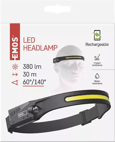 Emos Επαναφορτιζόμενος Φακός Κεφαλής LED IP43 με Μέγιστη Φωτεινότητα 380lm