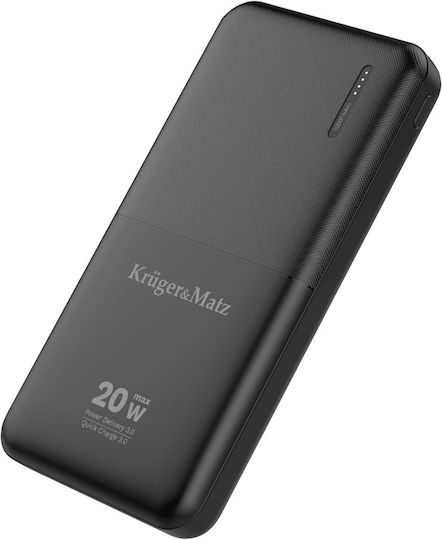 Kruger & Matz KM0904 Външна Батерия 10000mAh 20W с USB-A Изходен Порт и USB-C Изходен Порт Power Delivery / Бързо Зареждане Черна