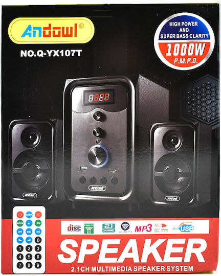 Andowl Q-YX107T Ηχεία Υπολογιστή 2.1 με Ισχύ 15W Μαύρα
