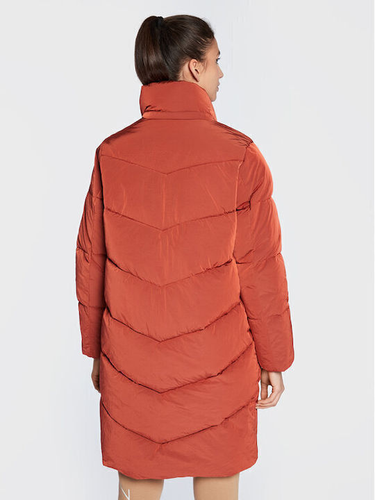 Μακρύ Γυναικείο Puffer Μπουφάν για Χειμώνα Deep Orange
