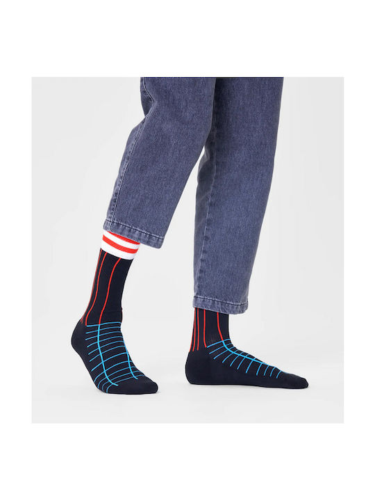 Happy Socks Grid Stripe Unisex Κάλτσες με Σχέδια Μαύρες