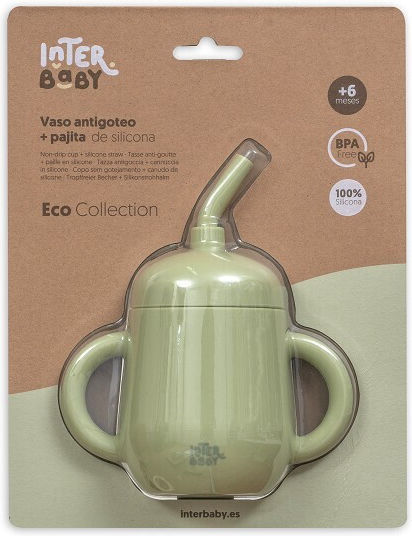 Interbaby Toddler Cup with Handles and Straw Non Spill Silicone Green 175ml for 6m+