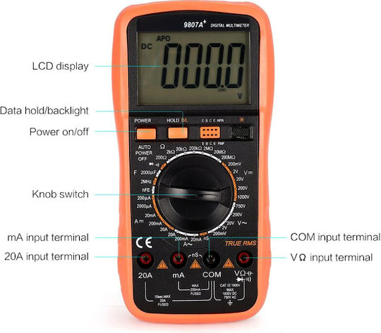 Victor-Multimeter True Rms Vc 9807A Дигитален мултиметър Верен RMS с бузер с измерване на AC / DC / Съпротивление
