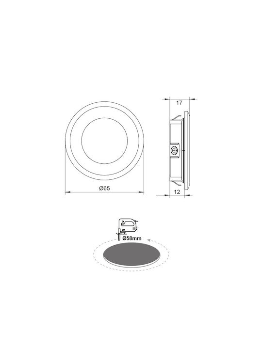 Aca Ared Round Metallic Recessed Spot with Integrated LED and Natural White Light Silver 6.5x6.5cm. 1pcs