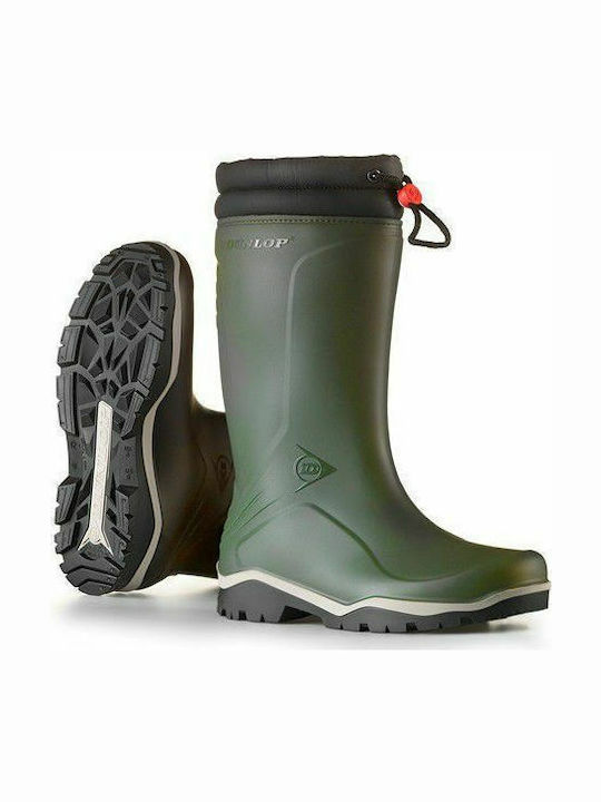 Dunlop Blizzard Work Wellies Knee with Fur Green