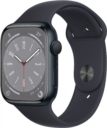 Apple Watch Series 8 Cellular Aluminium 45mm Waterproof with eSIM and Heart Rate Monitor (Midnight with Midnight Sport Band)