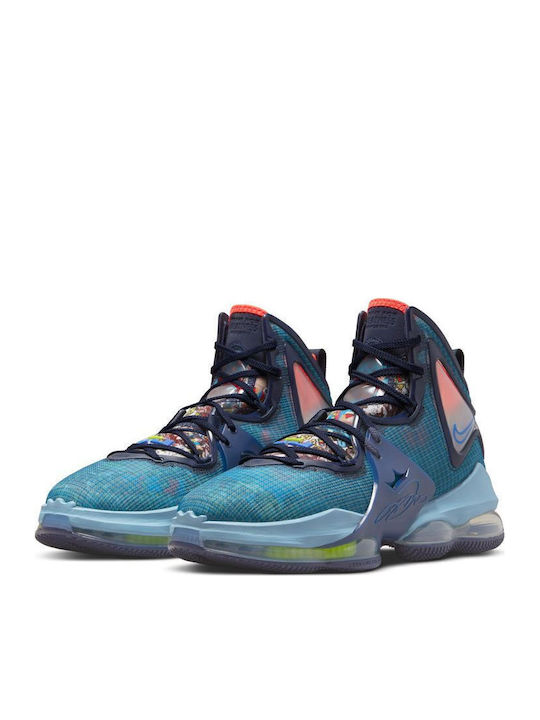 LeBron 19 inalti Pantofi de baschet Albastru Înnegrit / Albastru Uzat / Verde Atomic / Albastru Mediu