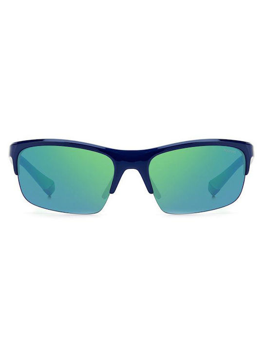 Polaroid Men's Sunglasses with Blue Plastic Frame and Green Polarized Lens PLD7042/S RNB5Z