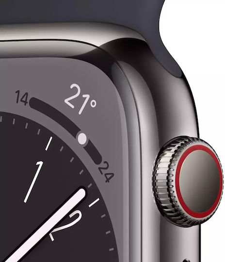 Apple Watch Series 8 Cellular Stainless Steel 45mm Waterproof with eSIM and Heart Rate Monitor (Graphite with Midnight Sport Band)