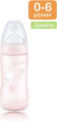 Nuk Πλαστικό Μπιμπερό First Choice Plus Temperature Control Baby Rose & Blue Κατά των Κολικών με Θηλή Σιλικόνης 300ml για 0-6 μηνών Ροζ Λαγουδάκι