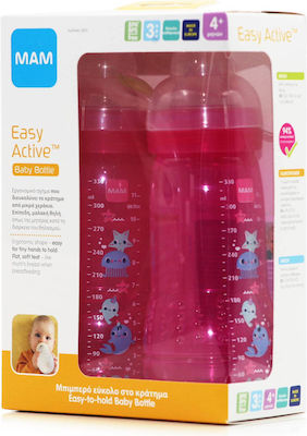 Mam Plastic Bottle Set with Silicone Nipple for 4+ months Fuchsia Bottom 330ml 2pcs