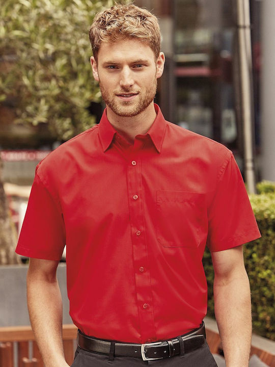 Russell Europe Men's Shirt Short Sleeve Cotton Red