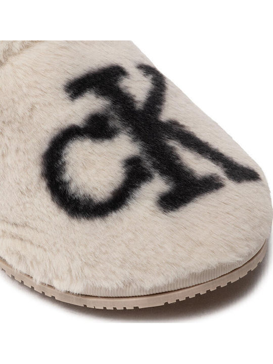 Winter Damen Hausschuhe mit Fell Beige