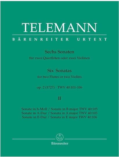 Barenreiter Telemann - Six Sonatas Op.2 Vol.2 Παρτιτούρα για Φλάουτο