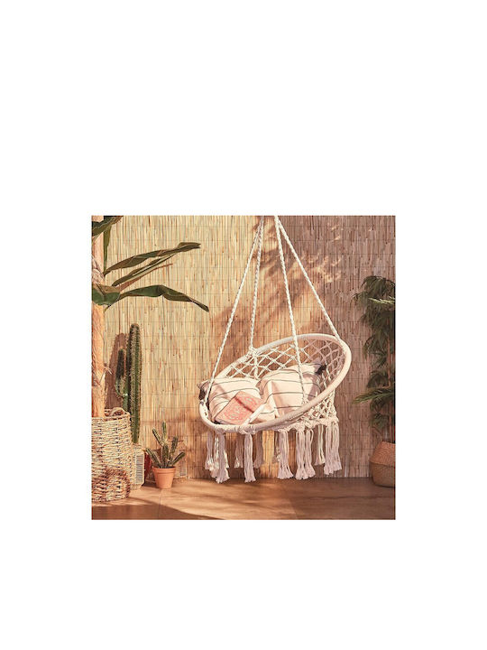 Boho Κρεμαστή Κούνια Πολυθρόνα Rattan Λευκό Αντοχής έως 110kg Μ80xΠ83xΥ135cm