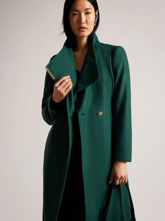 Din lână Femeie Dark Green Palton cu Curea