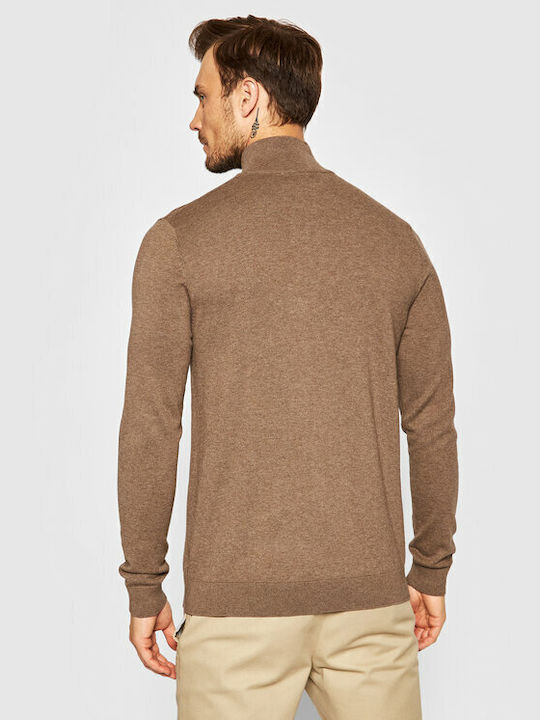 Selected Men's Knitted Cardigan with Zipper Brown