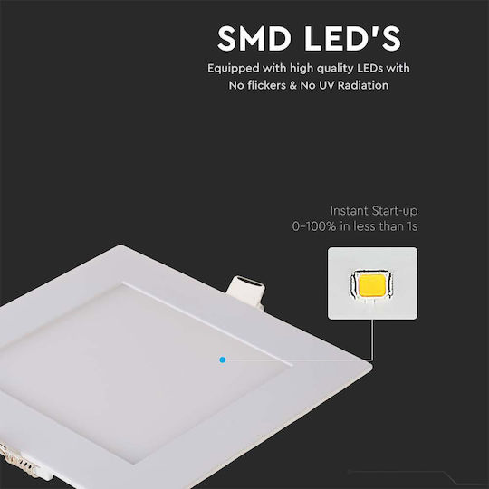V-TAC Platz Vertieft LED Panel 18W mit Natürliches Weiß Licht 4000K