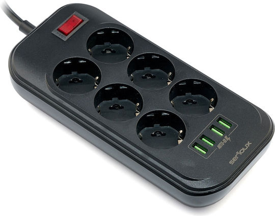 Serioux Πολύπριζο Aσφαλείας 6 Θέσεων με 4 USB-A, Διακόπτη και Καλώδιο 2m
