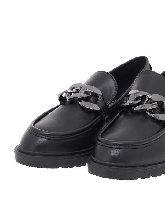 Leather Women's Loafers in Black Color