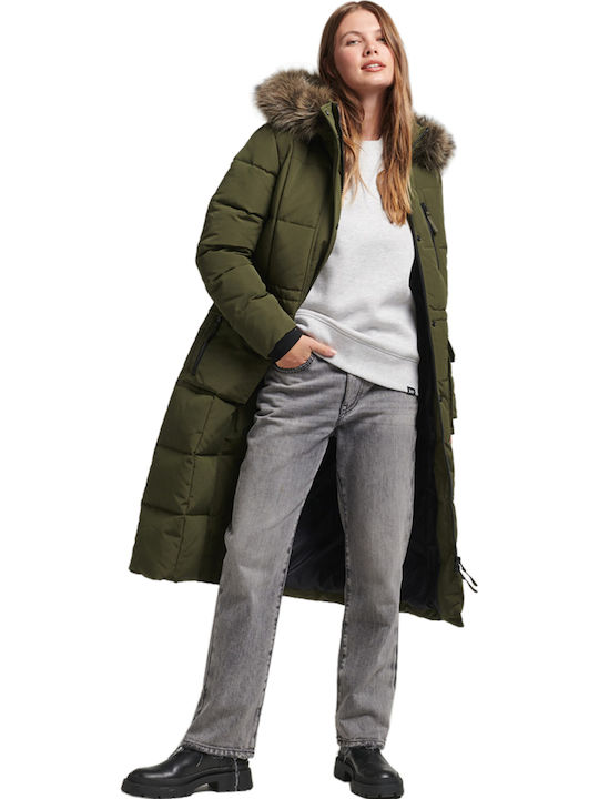 Everest Women's Long Puffer Jacket for Winter with Detachable Hood Surplus Goods Olive