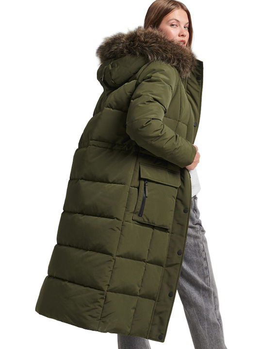 Everest Women's Long Puffer Jacket for Winter with Detachable Hood Surplus Goods Olive