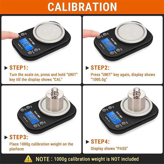 AccuWeight Mini Cantar Electronic Profesional de Precizie cu Capacitate de Cântărire 1kg și Precizie 0.1gr