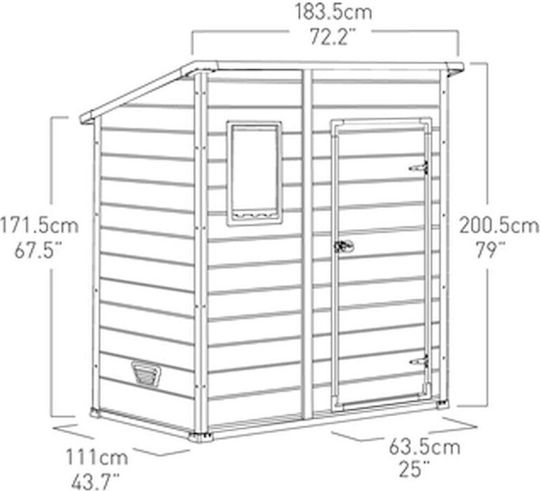 Kunststoff Gartenhäuser Manor Pent mit Lüftungsschlitzen M1.83xBreite1.11xHöhe2m