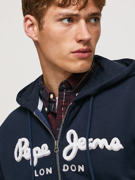 Pepe Jeans Lamont Men's Sweatshirt Jacket with Hood and Pockets Navy Blue