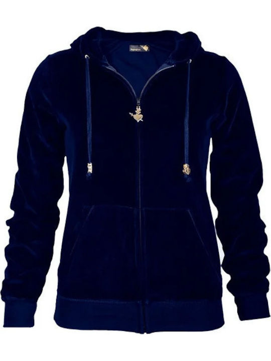 Women's Hooded Velvet Cardigan Mark Blue