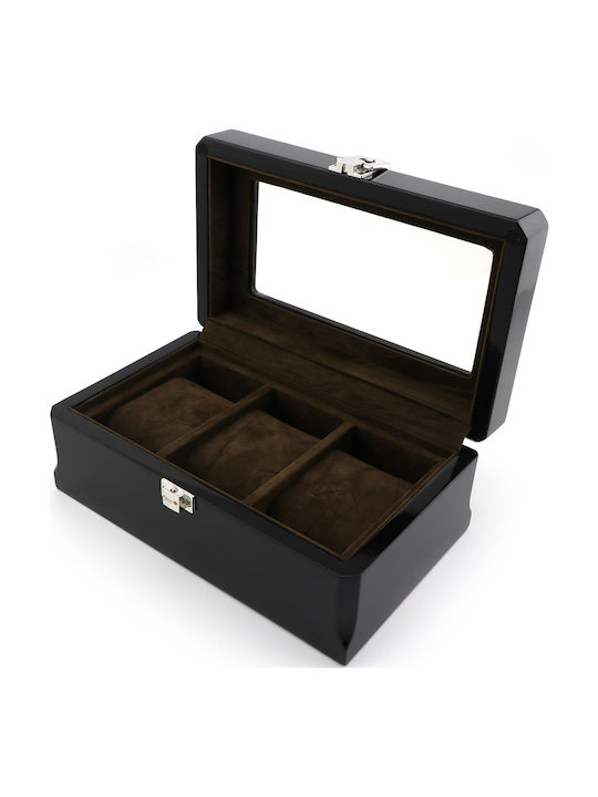 Daponte Wooden Case Deluxe with transparent lid for 3 watches in Black color DAP-WB09 Daponte Wooden Case Deluxe with transparent lid for 3 watches in Black color DAP-WB09