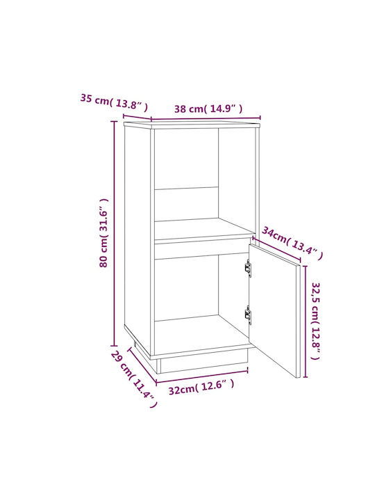 Living Room Display Cabinet Made of Solid Wood Brown 38x35x80cm
