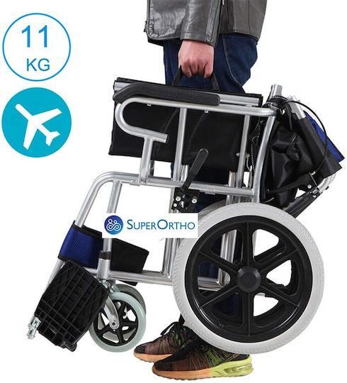 SuperOrtho Transporter Wheelchair Folding Lightweight with Folding Back 45cm SUPER_BE722 Blue