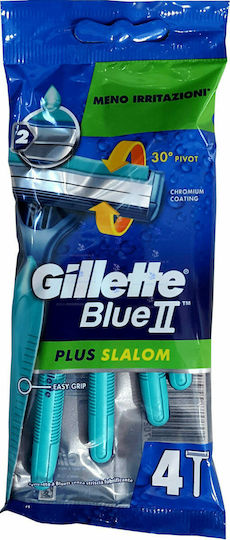 Gillette Blue II Plus Slalom Disposable Razors with 2 Blades & Lubricating Tape 4pcs