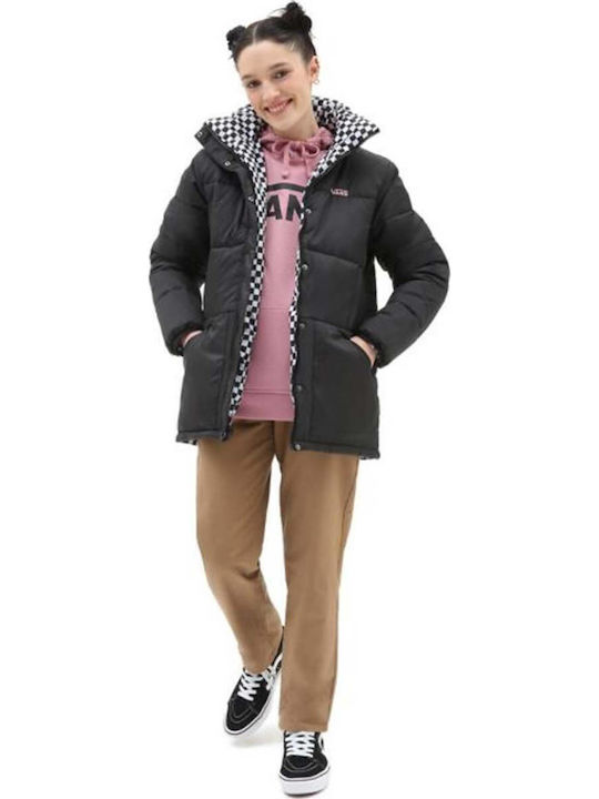 Mte Women's Short Puffer Jacket Double Sided Waterproof for Winter Black
