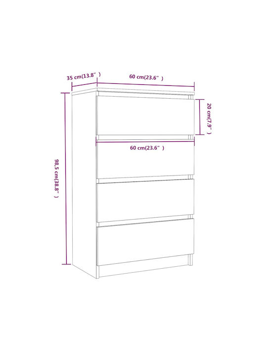 Wooden Chest of Drawers with 4 Drawers Grey Sonoma 60x35x98.5cm