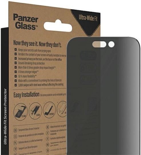 PanzerGlass Ultra-Wide Fit Privacy Antibacterial Full Face Tempered Glass Black (iPhone 14 Pro)